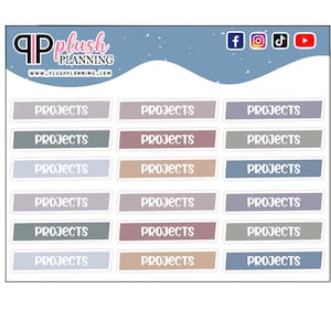 Projectenscripts diagonale plannerstickers, huisprojecten-tracker, nieuwe pp dromerige kleuren, functionele plannerstickers