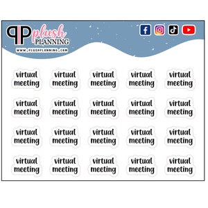 May include: Twenty white stickers with rounded corners and black text that reads "virtual meeting".