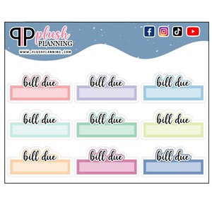 Bill Due Script Box Planner Stickers, Writable Functional Planner Stickers, Pick A Color, Monthly Budget, Budget Bill Due, Pick A Color