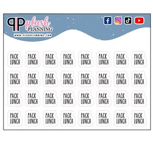 Naklejki do planera Pack Lunch Script, inspirowane Rae Dunn, 32 matowe naklejki