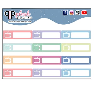 TV Icon Label Planner Stickers, Functional Planner Stickers, TV Screen Time Tracker, TV Show Tracker, Writable Stickers, Pick A Color