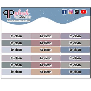 To Clean label header tracker plannerstickers, functionele plannerstickers, nieuwe pp dromerige kleuren, huis schoon, schoonmaaktijdtracker