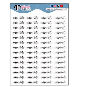 Extra Shift Script Planner Stickers, Cursive Script Stickers, Black Color, Work Shift Tracker, Plush Planning