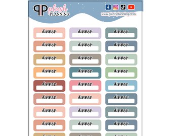 Dinner Planner Stickers, Writable Half Box Stickers, Plush Planning