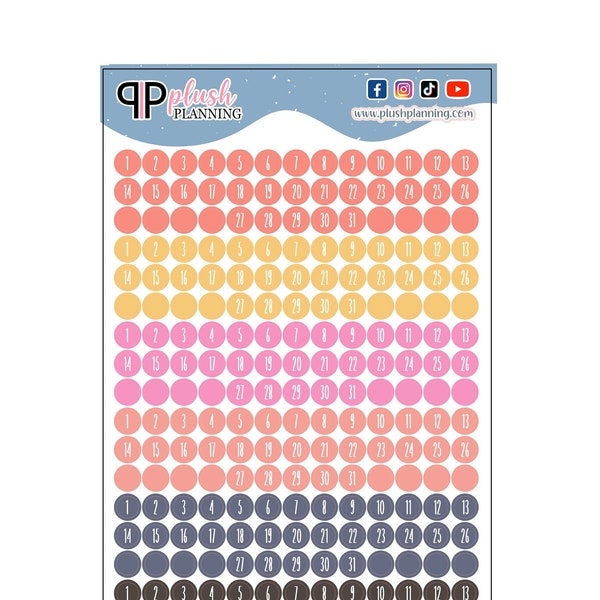 Date Dots Planner Stickers, Laurel Denise Inspired Planner Stickers, Laurel Denise Inspired Colors, Functional Stickers, Custom Month Date