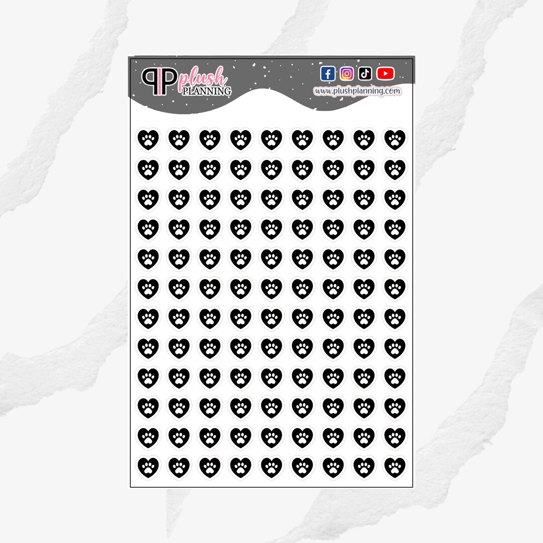 Paw Print With Heart Icon Planner Stickers, Vet Appt, Paw Print Puppy ...