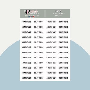 Dankbaarheid scripttracker plannerstickers, zwarte kleur, minimalistische collectie, functionele stickers, plannerstickers organiseren