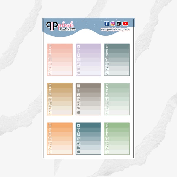 Writable Ombre Weekly Sidebar for 7x9 Planner Stickers, Functional Stickers, Plush Planning Colors