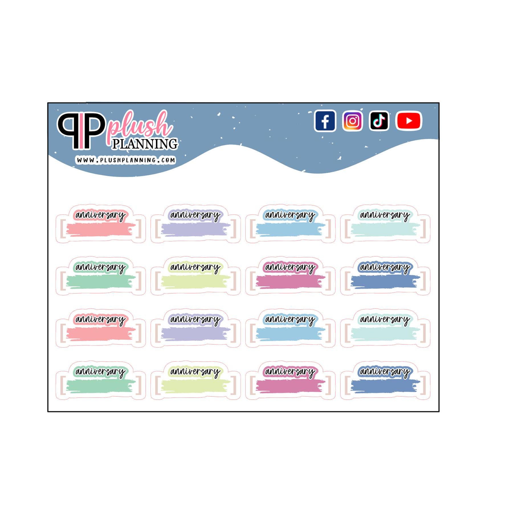 Anniversary Script Bracket Watercolor Brush Design Planner Stickers, Functional Planner Stickers, Writable Planner Stickers, Pick A Color
