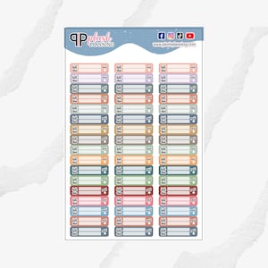 May include: A sheet of 30 colourful planner stickers with the text "bill due" and a blank space for writing. The stickers are in various shades of blue, green, brown, pink, and red.