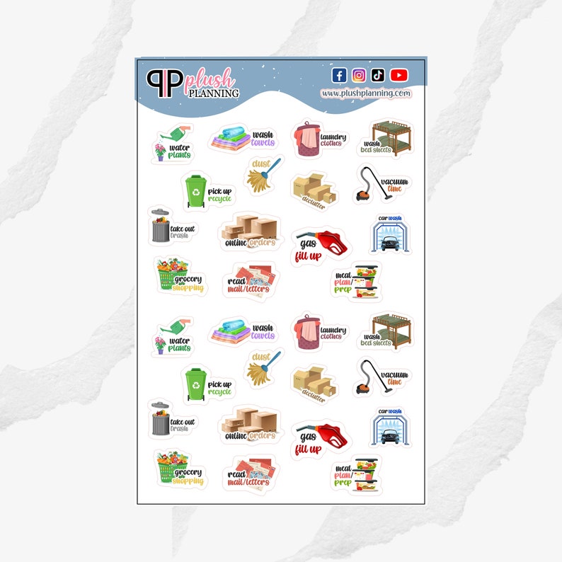 Large Size Chores Icons Essentials With Scripts Planner Stickers ...