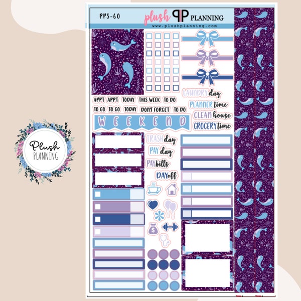 Kawaii Narwhals Pattern Design Planner Stickers Sampler, Narwhal Pattern Design