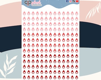Period Tracker Mini Drop Planner Stickers Mix Red Dots, All Red Dots, Light Flow, Medium Flow, Heavy Flow