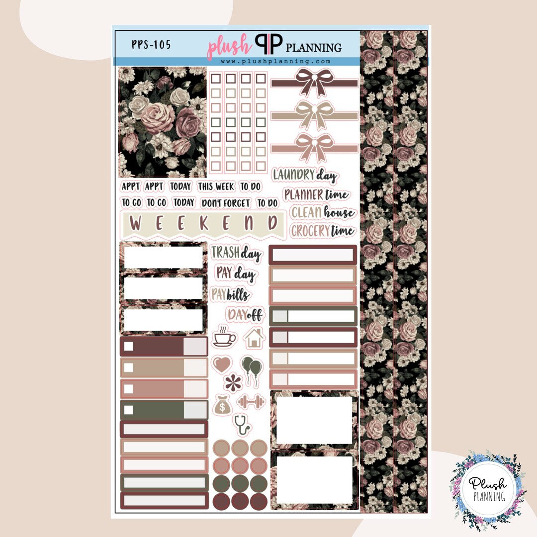Neutral Watercolor Floral Print Design Planner Stickers - Etsy