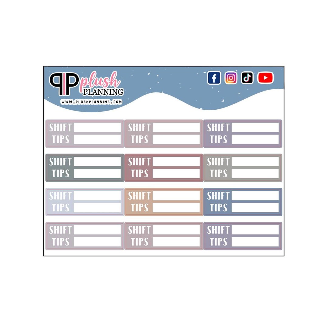 Work Shift Sticker Work Shift Tip Tracker Planner Stickers, Removable Matte, 12 Count - Etsy