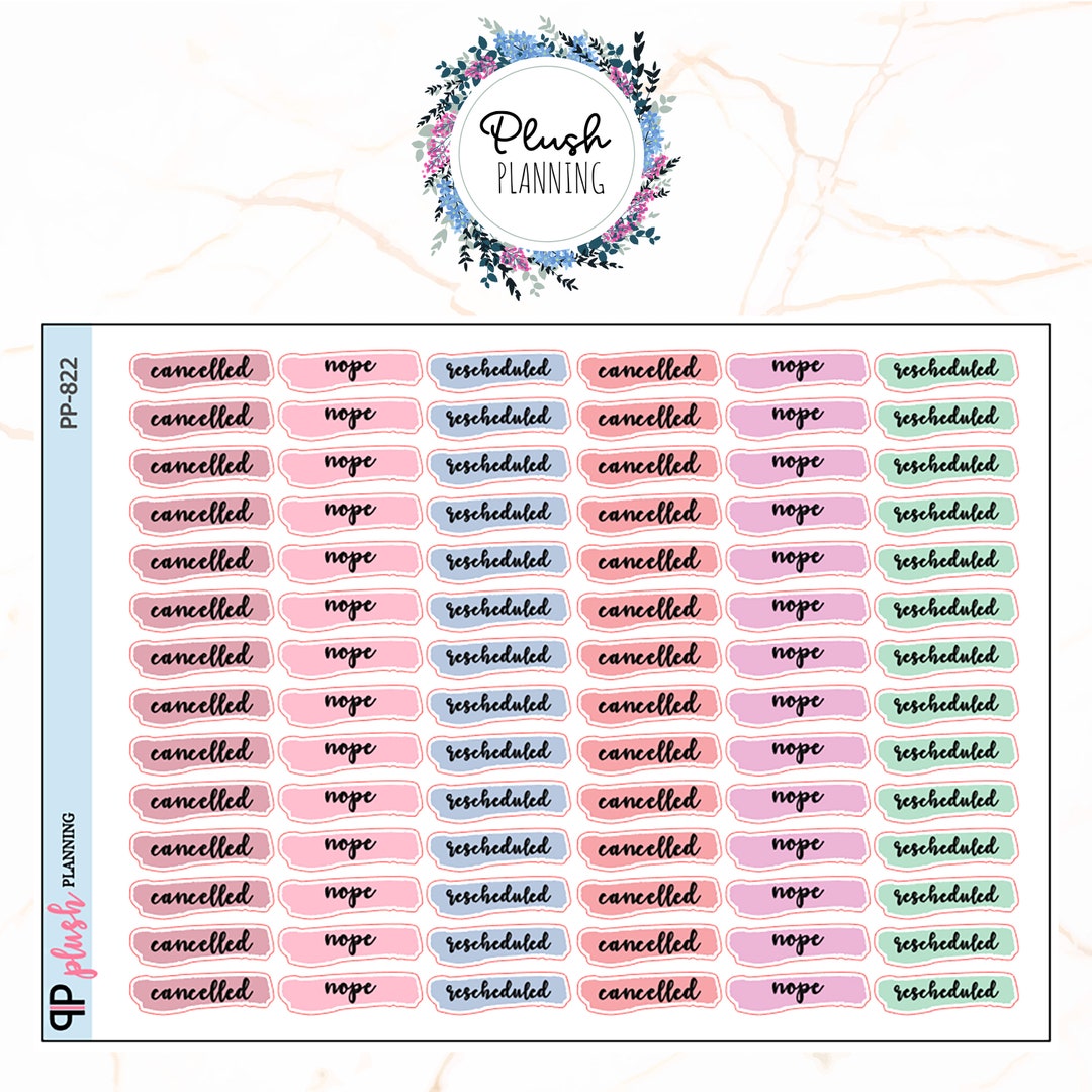 Canceled Script Cancelled, NOPE, Rescheduled Script With Solid Background Planner ...