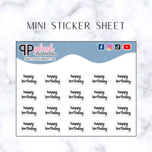 Alles Gute zum Geburtstag Script Planner Stickers, Minis Kollektion, Plüsch Planer
