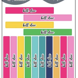 Bill Due Label Block Planner Stickers - Emily Ley Simplified Colors, Mini Sheet Size, Bill Due Tracker Labels, Bill Due Headers,