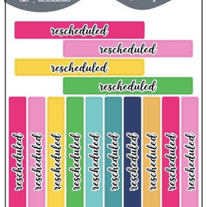 Reschedule Label Block Planner Stickers - Emily Ley Simplified Colors, Mini Sheet Size, Reschedule Tracker, Reschedule Header