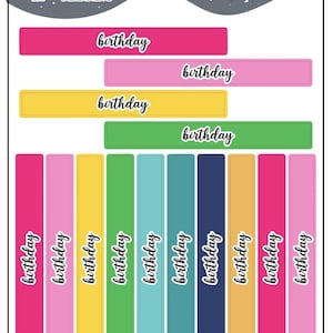 Birthday Label Block Planner Stickers - Emily Ley Simplified Colors, Mini Sheet Size, Birthday Tracker Labels