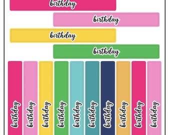 Pegatinas para planificador de cumpleaños - Emily Ley, colores simplificados, mate removible (hoja pequeña)