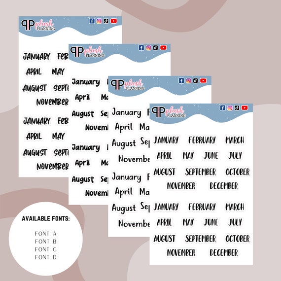 Monthly Scripts Different Font Styles Black Colors Plush - Etsy