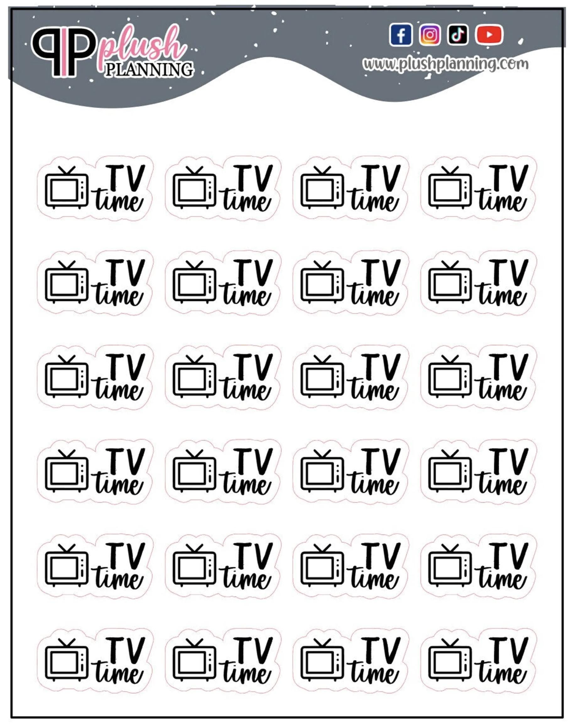 TV Time Tracker Mixed Script with Icon Planner Stickers, Mini Sheet Size, Scrapbooking Journaling Stickers, Functional Stickers
