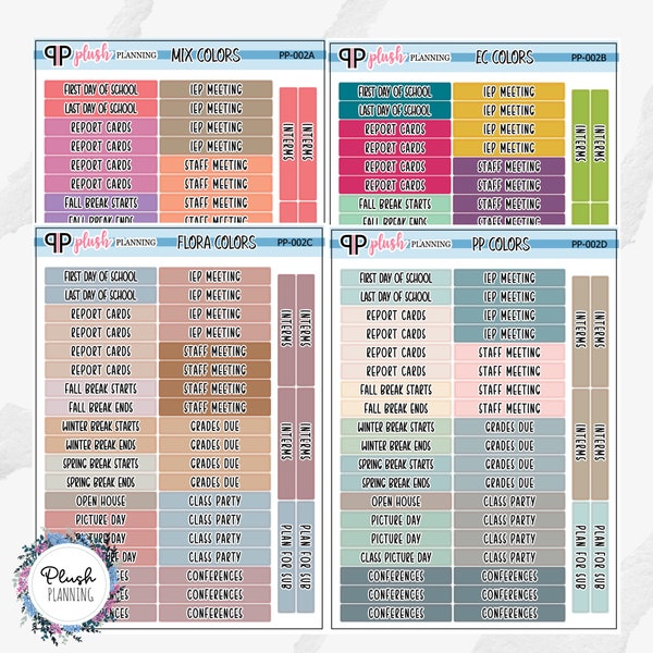 TEACHER Planner Stickers, Mix Colors, EC Colors, Flora Colors, PP Colors, Plush Planning