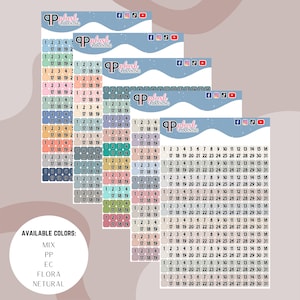 May include: Planner stickers in various colors, featuring calendar date stickers with the text "1 2 3 4" and numbers 1-31. The stickers also include the text "17 18 19". The brand name "Plush Planning" is visible.
