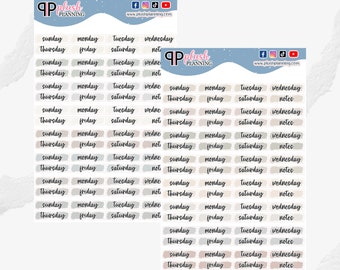 Days of the Week Brush Stroke Planner Stickers, Neutral Colors (Removable Matte)