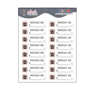 Stickers hypotheekschuld met pictogram plannerstickers, beschrijfbare functionele plannerstickers, hypotheektrackerstickers, minis van pluche planning