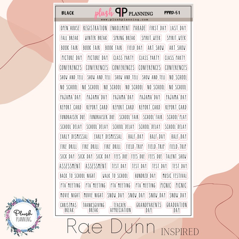 School Events Scripts Planner Stickers Rae Dunn Inspired - Etsy