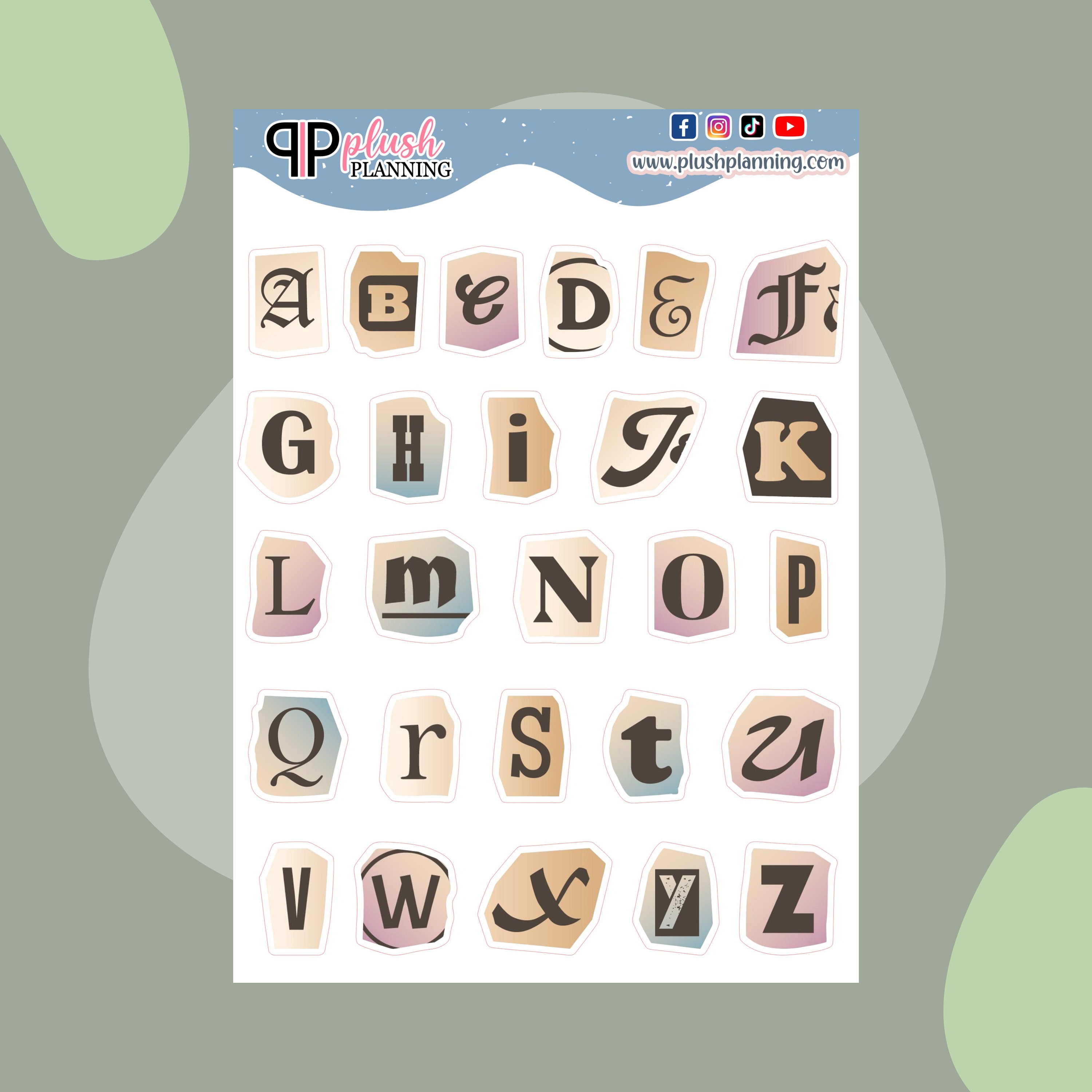 Calligraphy Alphabet Sticker Pack 10sheets / Removable Capital Letter,  Small Letter Stickers / Scrapbooking Stickers / Diary Deco Stickers 