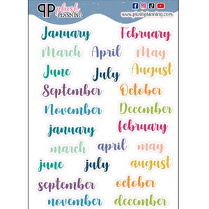 Erin Condren Månatliga manus Planner Stickers, Kursiva skrifter, Funktionella manus Planner Stickers, Välj en färg, Plyschplanering