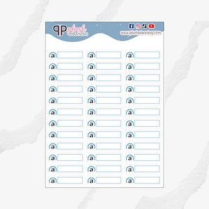 Puede incluir: Una hoja de pegatinas de planificador imprimibles con un círculo azul y la letra "a" en blanco. Las pegatinas están diseñadas para usar en un planificador o diario.