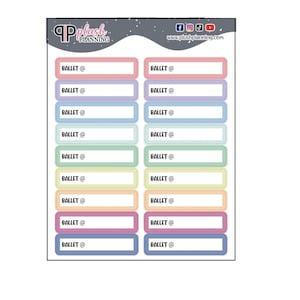 May include: A set of 10 colourful planner stickers with the text "BALLET @" and a blank space for writing. The stickers are in various pastel colours, including pink, blue, green, yellow, and orange.