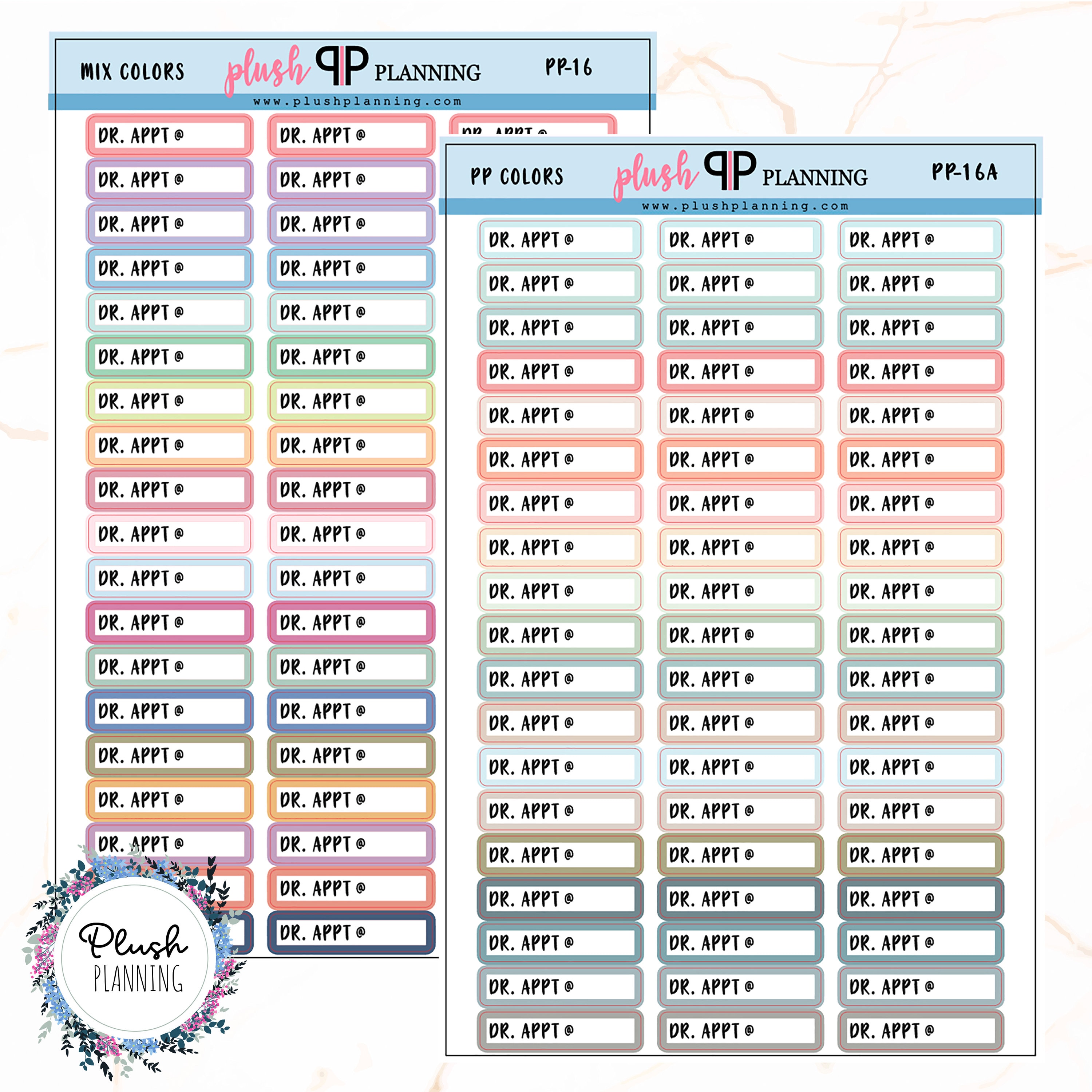 DR. APPT Label Tracker Planner Stickers, Dr. Appointment, Appointment Label, Mix Colors, PP Colors, Removable Stickers, Plush Planning
