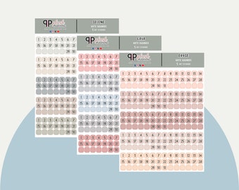 Date Monthly Squares Tracker Planner Stickers, Minimalist Collection, Functional Stickers, Plush Planning