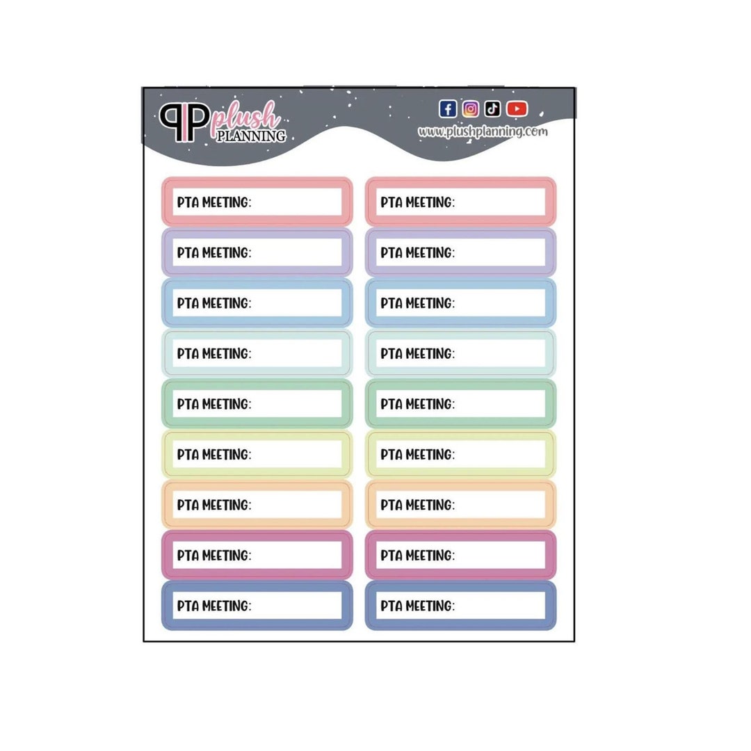 Pta Program Label PTA Meeting Planner Stickers, Writable Labels - Etsy