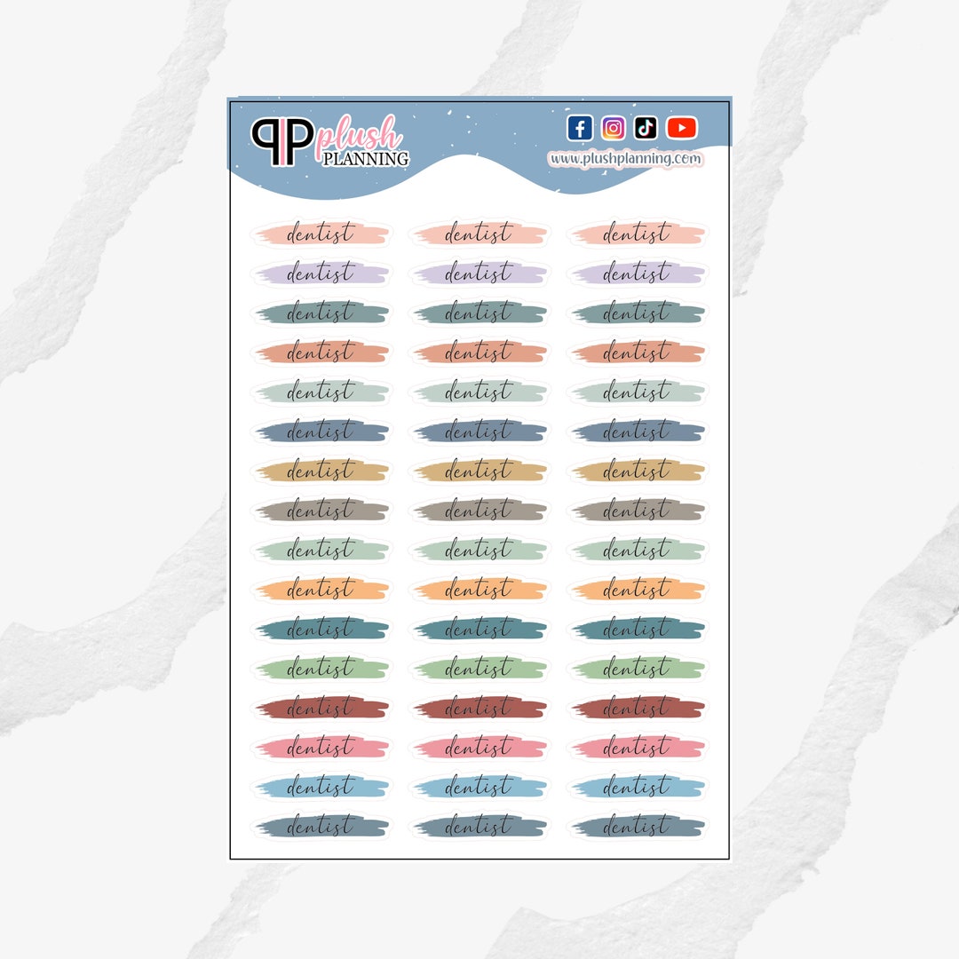 Dentist Script Brush Stroke Planner Stickers, Functional Stickers ...