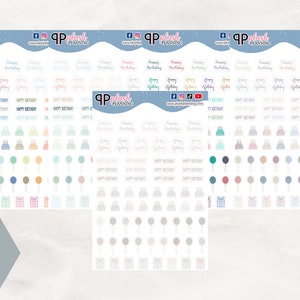 Birthday Script and Icons Collection Planner Stickers, Removable Sticker, Plush Planning