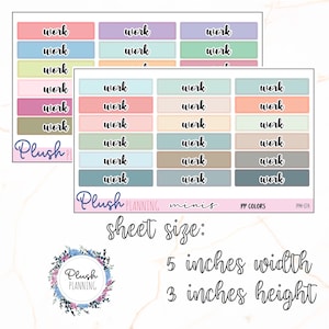 Work Planner Stickers, Mix Colors, PP Colors, Minis Collection, Removable Stickers, Plush Planning
