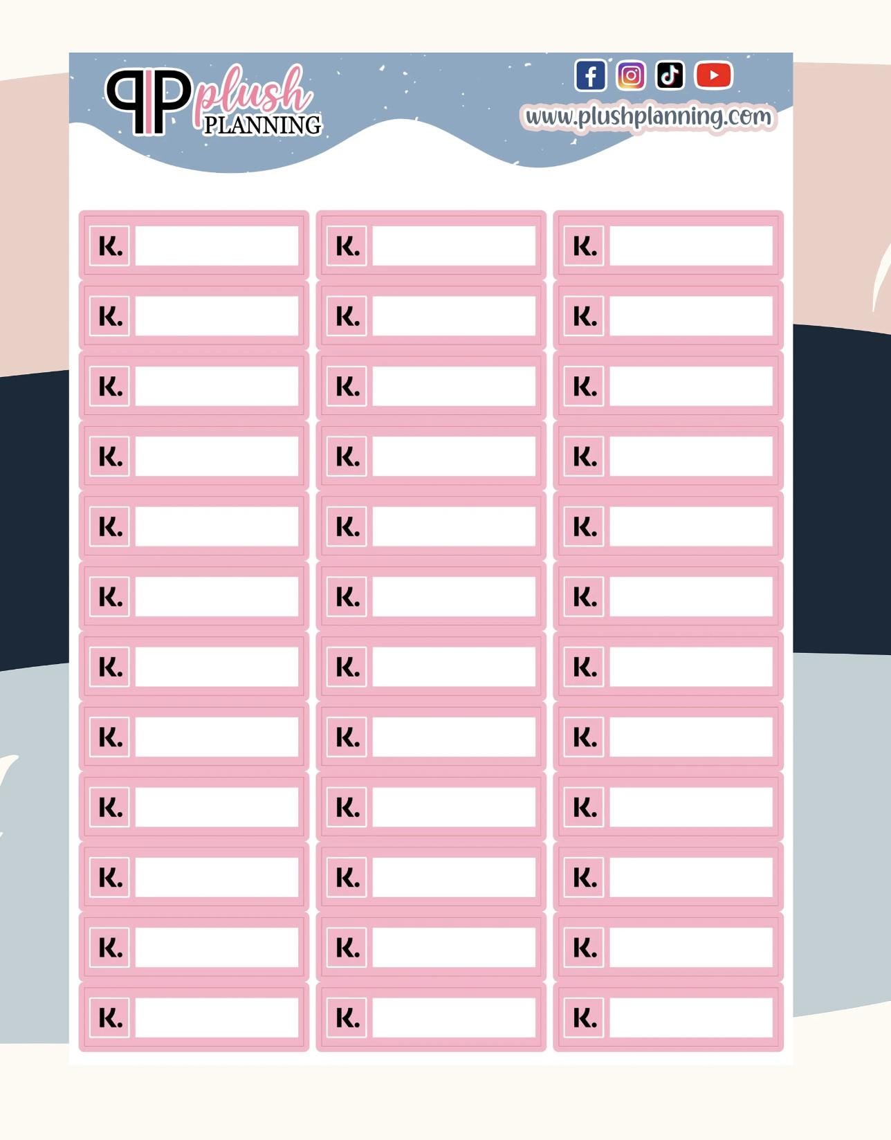 Klarna Icon Label Planner Stickers, Removable Stickers, Plush