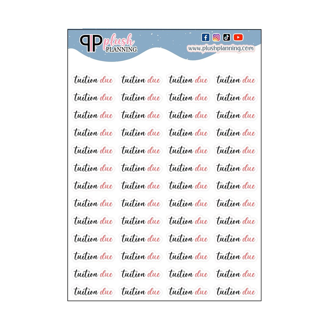 Tuition Due Script Planner Sticker, School Tuition Tracker, Tuition ...