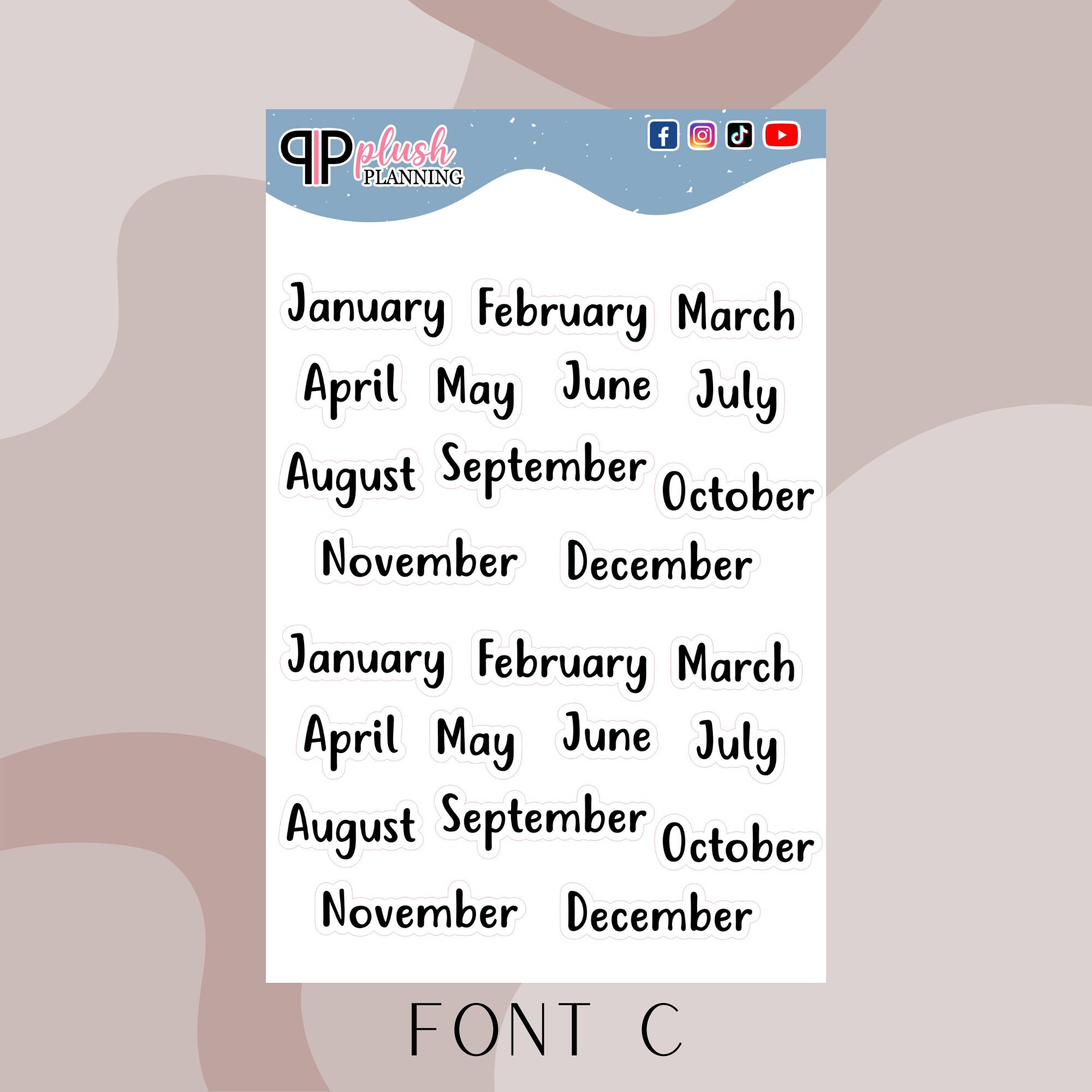 Monthly Scripts Different Font Styles Black Colors Plush - Etsy