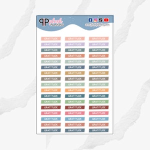 Gratitude Header diagonale plannerstickers, pluche planningskleuren, verwijderbare stickers
