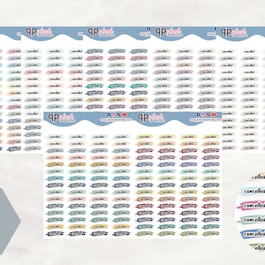 Geannuleerd script met penseeloverlay plannerstickers, pluche planning, functionele plannerstickers, kies een kleur