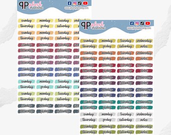 Days of the Week Planner Stickers, Brush Strokes, Makselife Colors