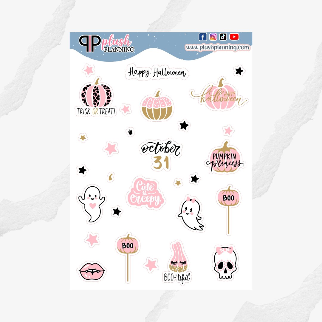 Pink Halloween Collection Set Journaling Scrapbooking Planner Stickers