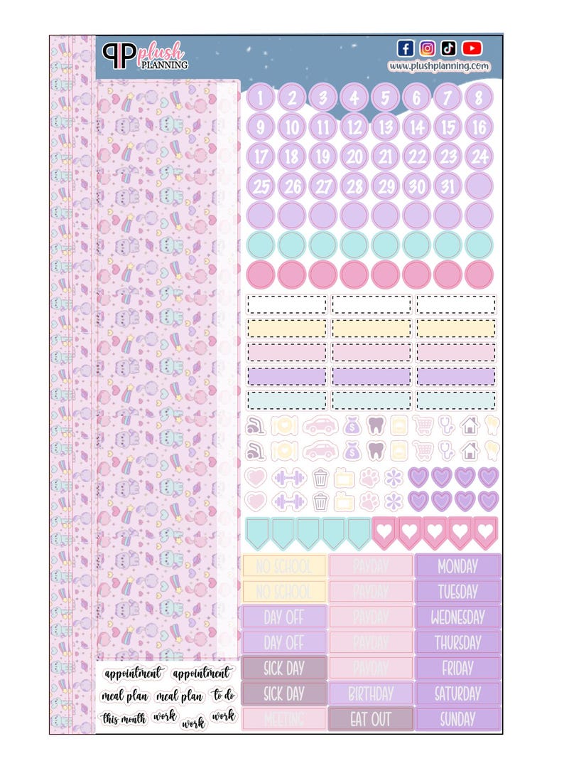Pastel Rainbow Cats Design Planner Stickers, Laurel Denise Monthly